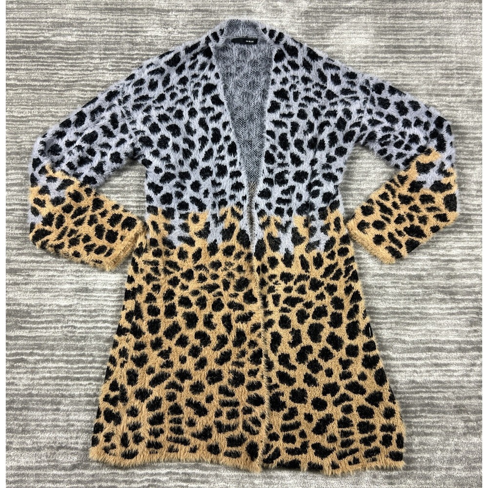 On Blue Sweater Womens Small Multicolor Animal Print Open Front Cotton‎ Acrylic